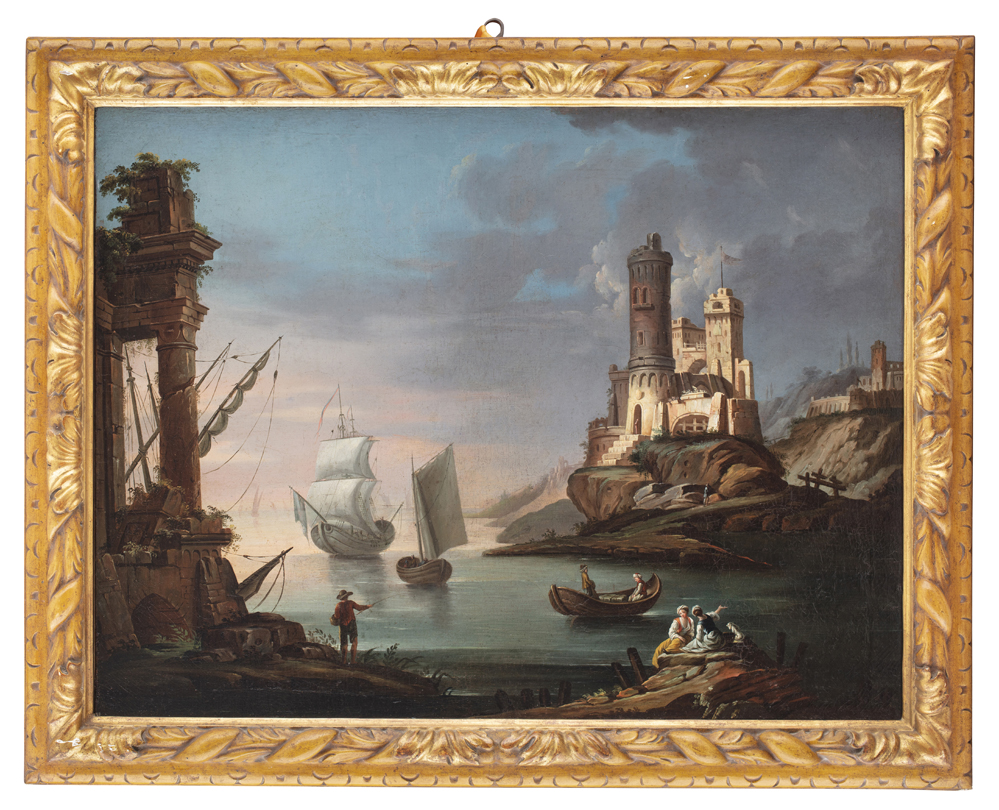 Jean-Baptiste-François Génillion (1750 - 1829) , (?) Veduta di una baia con veliero - Image 2 of 3