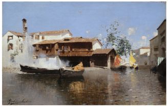 Rubens Santoro (1859 - 1941) Venezia - Squero di San Trovaso