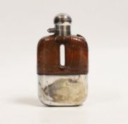 A small George V silver and crocodile skin mounted glass hip flask by James Dixon & Sons Ltd,