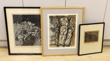 Three pencil-signed prints comprising Valerine Thornton, 'St Benoit', Bernard Rice, 'Bosnia' and