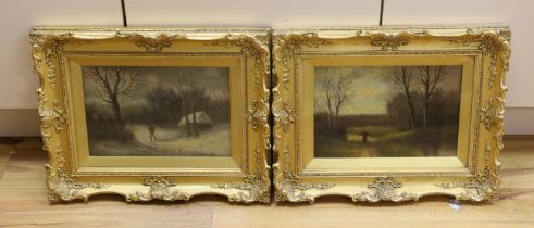 H.Cox (19th. C), pair of oils on canvas, Rural landscapes with figures on pathways, each signed,