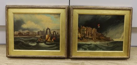 19th century English school, pair of oils on canvas, Brighton coastal views, 19 x 24cm