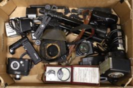 A collection of still photography items including Nikon, Pentax and Robot cameras, a Manfrotto