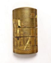 A 19th century Japanese gold lacquered four section inro, unsigned, 9cm high