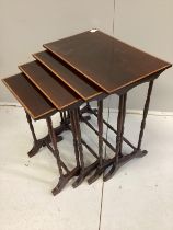 A quartetto of Edwardian satinwood banded rectangular mahogany tea tables, width 61cm, depth 38cm,