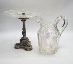 A Victorian silver plated comport and a Victorian cut glass water jug, latter 22cm