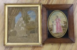 Two framed Regency silk and wool-worked religious panels, one of Mary and baby Jesus and the other