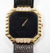 A lady's 18ct gold Chaumet quartz black dial dress wrist watch, with eight stone diamond set
