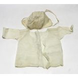 An early 18th century Hollie point insertion baby’s linen vest, three baby bonnets with Hollie point