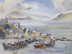 Derek Russell, watercolour, Scottish harbour, 28x37cm