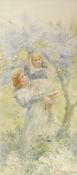 Prof. Charles G. Hards (fl.1883-1891), watercolour, Mother and child before a landscape, signed,