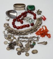 A quantity of assorted jewellery including costume, a pair of Danish sterling ear clips, a 1960's