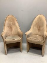 A pair of mid century leather high back armchairs, width 64cm, depth 65cm, height 118cm