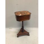 An early 19th century parquetry inlaid octagonal rosewood teapoy, width 38cm, depth 34cm, height