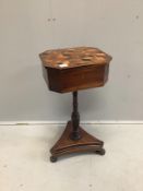 An early 19th century parquetry inlaid octagonal rosewood teapoy, width 38cm, depth 34cm, height