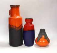 Three West German pottery items including a Scheurich vase and a Roth Keramik volcanic lava glaze,
