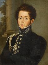 Early 19th century French School, oil on board, Portrait of an officer in uniform, inscribed