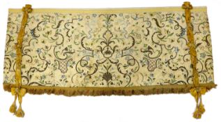 A mid-18th century Continental silk embroidered altar cloth, embroidered with polychrome silks and