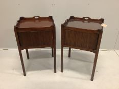 A pair of George III style mahogany tray top tambour bedside cabinets, width 48cm, depth 44cm,