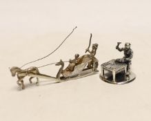 A 1920's silver miniature model of a horse drawn sleigh with figures, import marks for Adolph