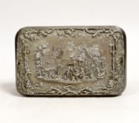 An Indian? white metal cigar case, decorated with figures at various pursuits in relief, 13.5cm,