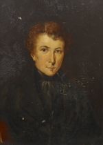19th century English School, oil on board, portrait of a young gentleman, 17 x 12.5cm