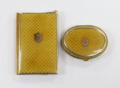 A Victorian yellow metal mounted pique aide memoire and matching purse, with crested applique, purse