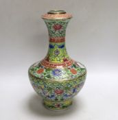 A Chinese enamelled porcelain celadon ground vase, 23.5cm, I box