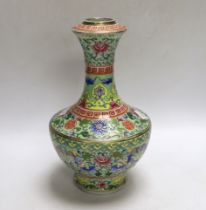 A Chinese enamelled porcelain celadon ground vase, 23.5cm, I box