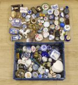A collection of miniature boxes, snuff boxes, pillboxes and other miniature novelty items