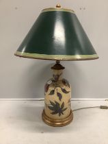 A contemporary decoupage style table lamp and shade, height 84cm