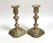 A pair of Edwardian 18th century design candlesticks, by Thomas Bradbury & Sons Ltd, London, 1907,
