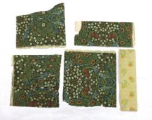Morris and Company block-printed wallpaper fragments, the selvage on some fragments printed with