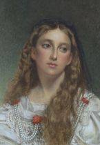 Frank Nowlan R.A (1835-1910), heightened watercolour, Head and shoulders portrait of a lady, signed,