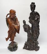 A Chinese root wood carving of two females, 42cm, and an early 20th century Chinese root carving