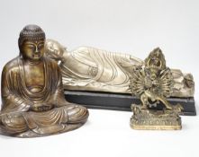 Three bronze and other metal figures of the Buddha and a Tibetan figure of Yamantaka, tallest 21.