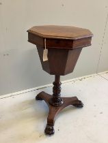 An early Victorian octagonal mahogany trumpet work table, width 42cm, height 74cm