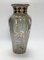 A Japanese crackleware pottery vase decorated with skeletons, 35cm high