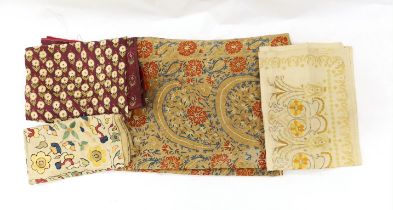 An Indian embroidered panel, a small linen embroidered panel possibly Turkish, a maroon silk