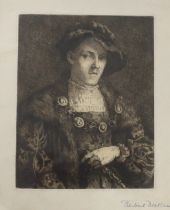 Herbert Dicksee (1862-1942), etching, The Young Noble (early self portrait of Herbert Dicksee in