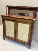 A Regency brass inlaid rosewood chiffonier, width 105cm, depth 41cm, height 124cm