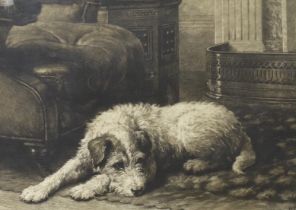 Herbert Dicksee (1862-1942), etching, Where’s Master (King Edward's favourite dog), signed in