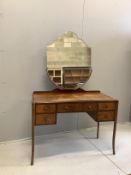 A mid century mahogany kneehole dressing table, width 110cm, depth 50cm, height 164cm