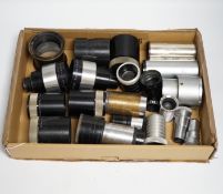 A collection of vintage cine camera lenses including examples by Taylor-Hobson, Super Six, Berthiot,