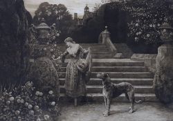 Herbert Dicksee (1862-1942), etching, 'The Old Garden', signed in pencil, publ. 1921, 49 x 70cm