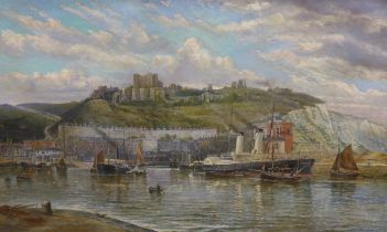 19th century English School, oil on canvas, Ships and paddlesteamers before Dover Castle, 126 x