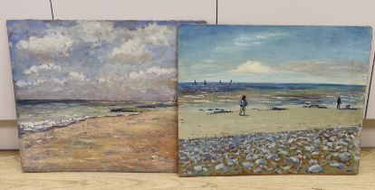 Michael John Blaker (1928-2018), two oils on board, view from Hove towards Southwick and Shoreham
