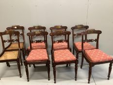 A set of eight Regency cut brass inlaid faded rosewood cane seat dining chairs, width 45cm, depth