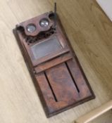 A Victorian burr walnut stereographic viewer, and a box of stereographic photographs