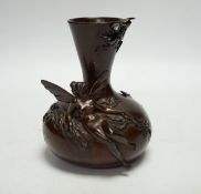 A Barbedienne bronze vase after Banian’s, with applied fairies, butterflies and cherub etc., 14cm